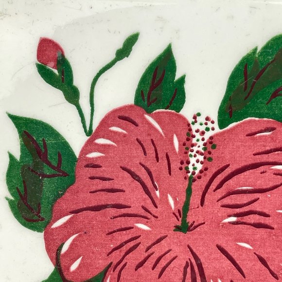 Vintage Wheeling Cushion Hand Painted Hibiscus 6" Square Tile Trivet - Picture 6 of 12